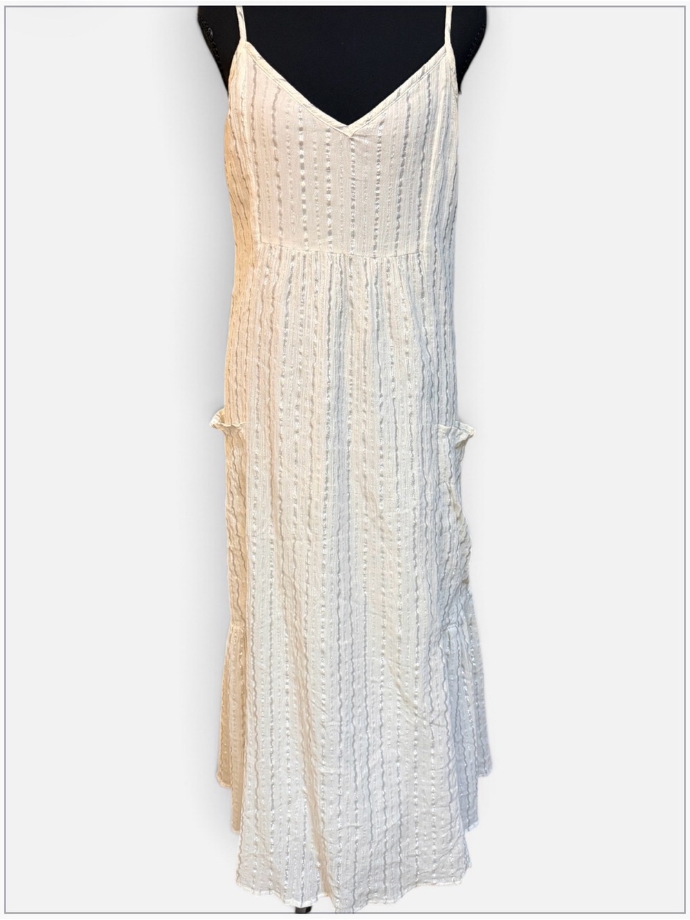 aerie Cream Textured Metallic Striped Maxi Dress Size L